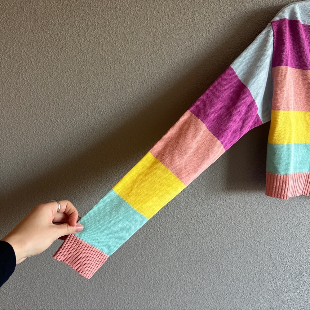 Abound Multicolor Striped Cropped Button Cardigan… - image 4